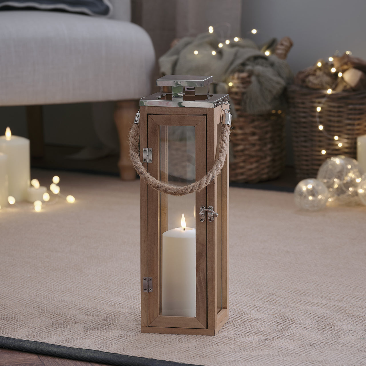 34cm Salcombe Holz LED Laterne mit TruGlow® Kerze