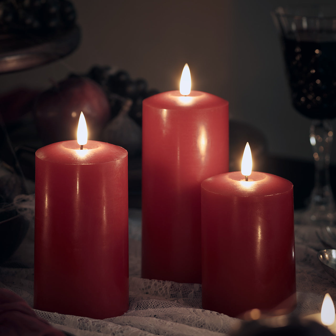 TruGlow® LED Kerzen Echtwachs Trio rot