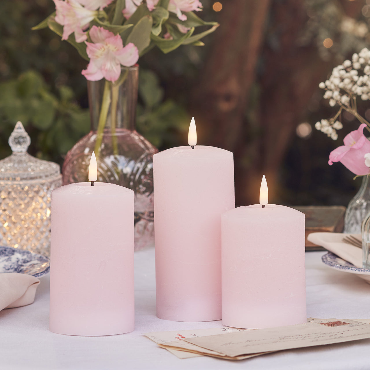 TruGlow® LED Kerzen Echtwachs Trio rosa mit Fernbedienung