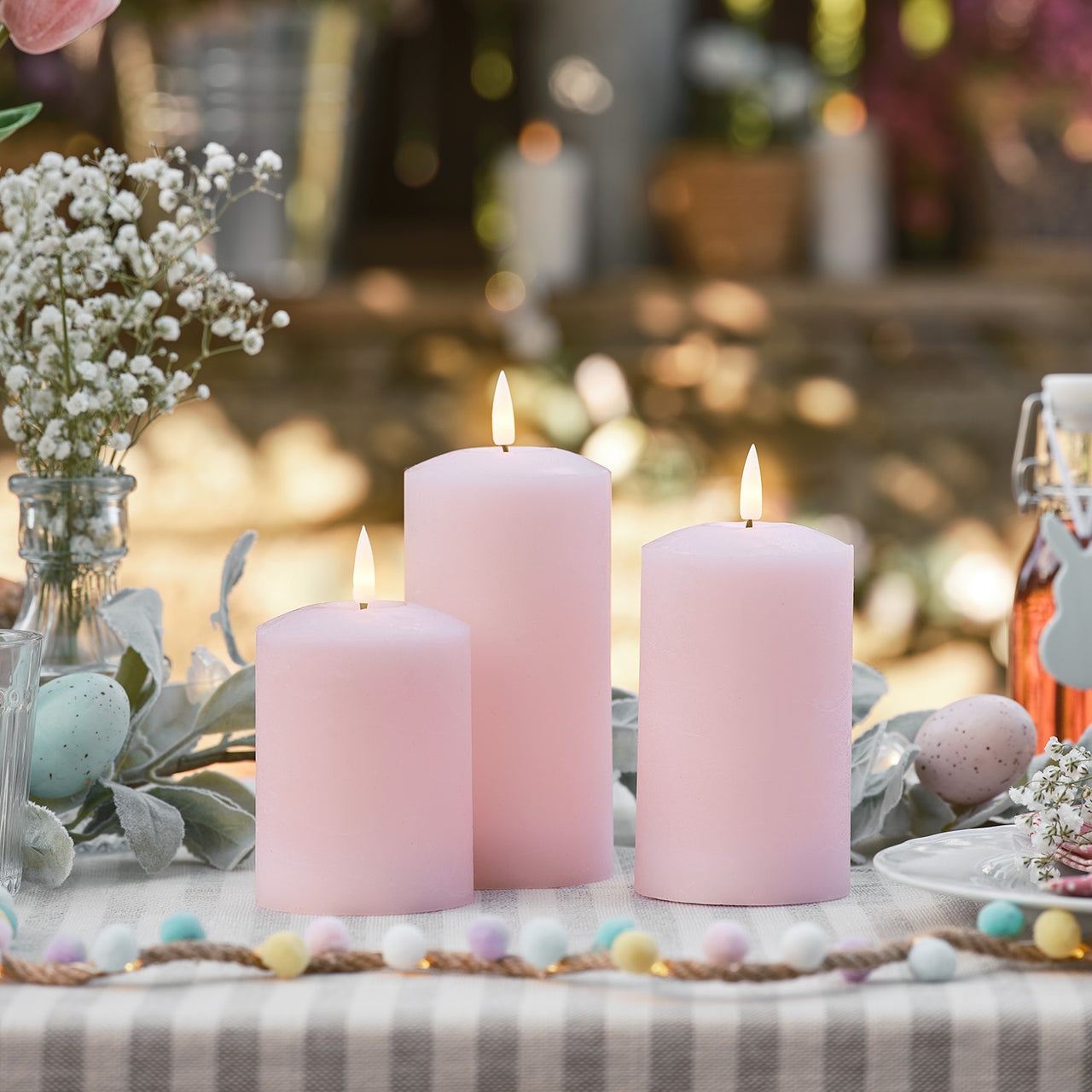 TruGlow® LED Kerzen Echtwachs Trio rosa mit Fernbedienung
