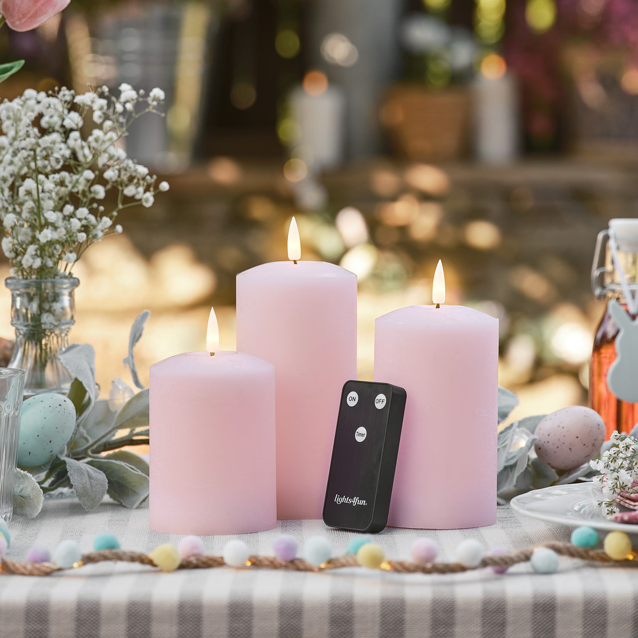 TruGlow® LED Kerzen Echtwachs Trio rosa mit Fernbedienung