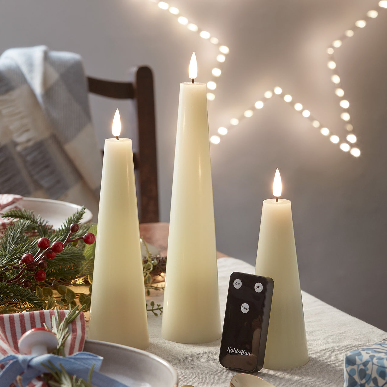 TruGlow® LED Kerzen Trio Kegelform elfenbeinfarben mit Fernbedienung