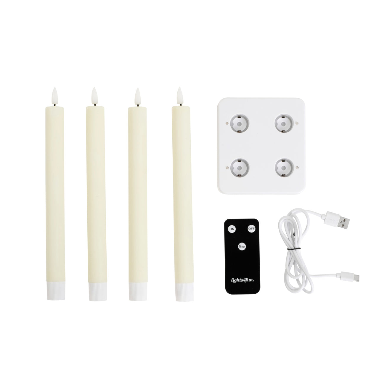 4er Set TruGlow® LED Stabkerzen Echtwachs elfenbeinfarben wiederaufladbar mit Fernbedienung