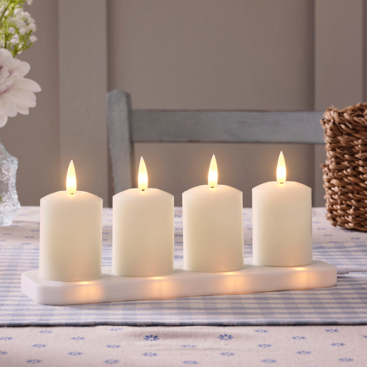 4er Set TruGlow® LED Votivkerzen Echtwachs elfenbeinfarben wiederaufladbar mit Fernbedienung