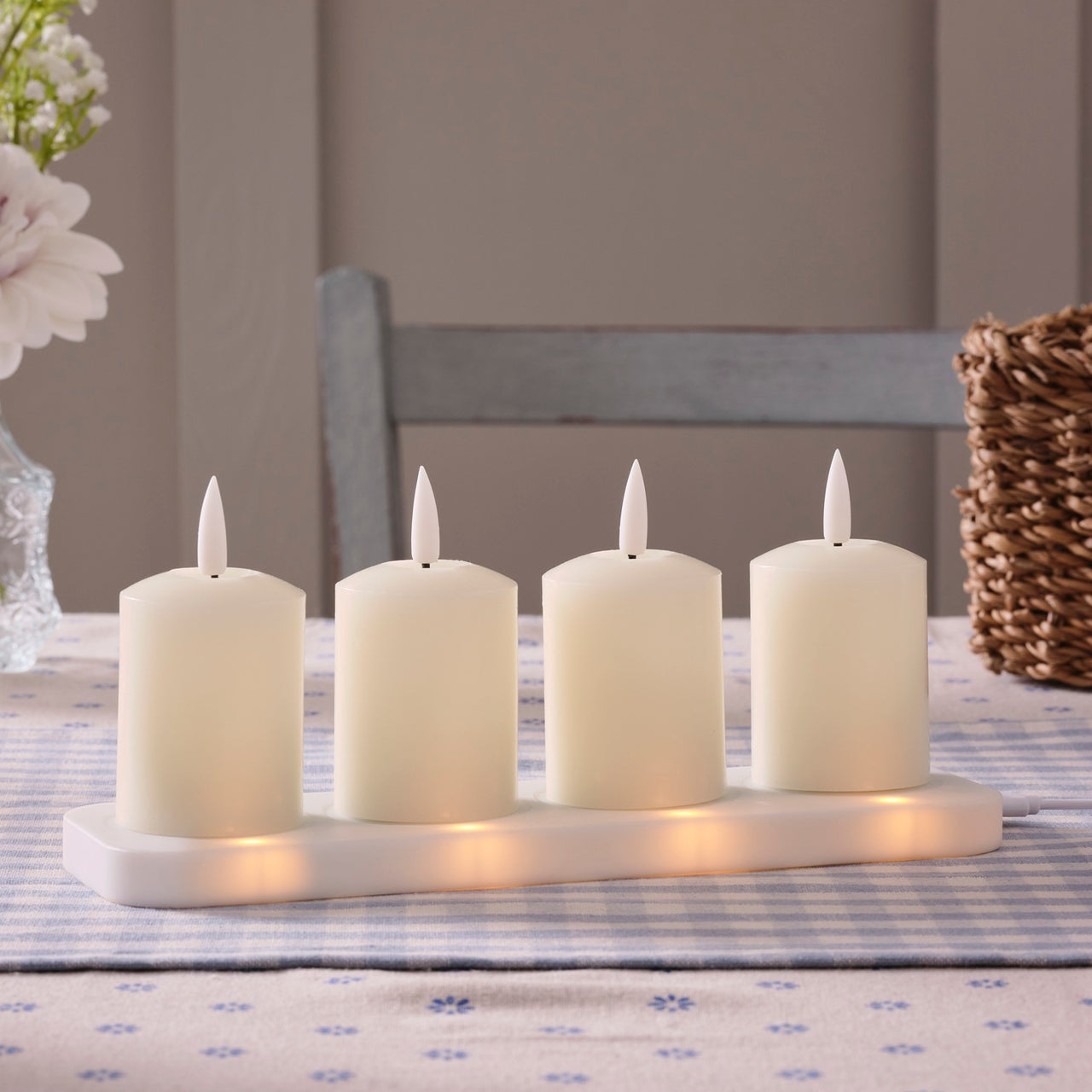 4er Set TruGlow® LED Votivkerzen Echtwachs elfenbeinfarben wiederaufladbar mit Fernbedienung