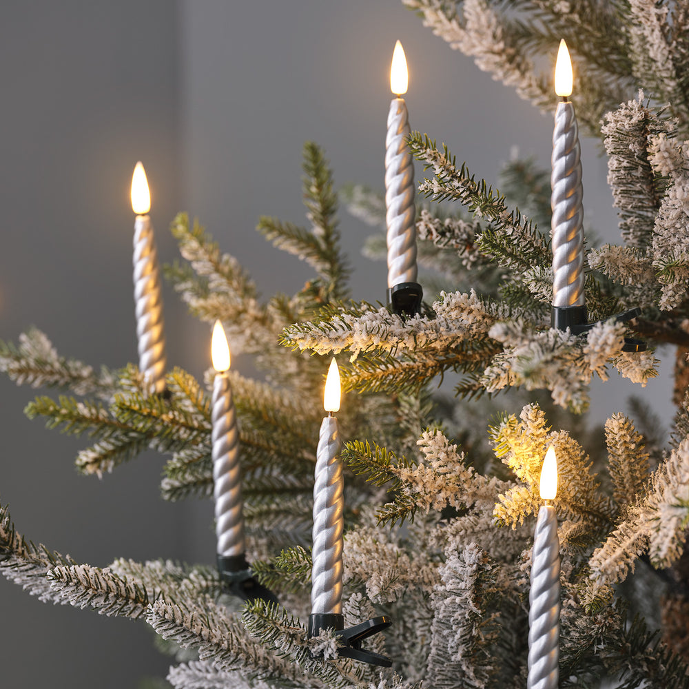 10er Set TruGlow® Weihnachtsbaumkerzen Silber
