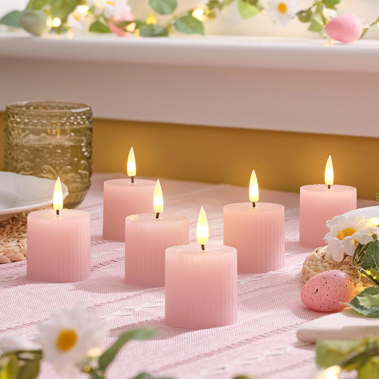 6er Set TruGlow® LED‑Votivkerzen geriffelt mit Fernbedienung
