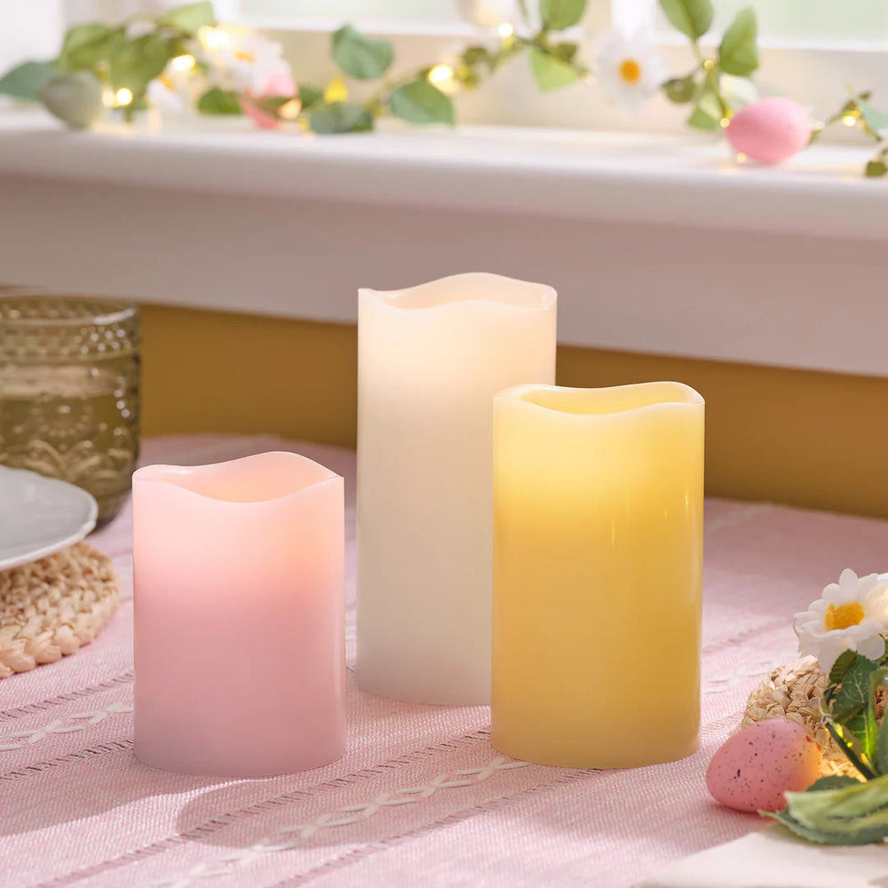 3er Set LED-Stumpenkerzen in Pastellfarben