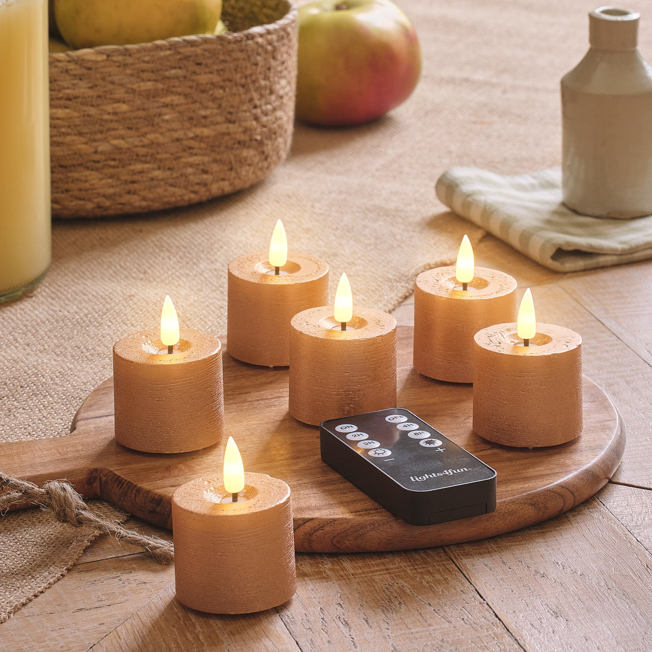 6er Set TruGlow® LED-Votivkerzen mit neuer Fernbedienung & Timer in Kupferfarben