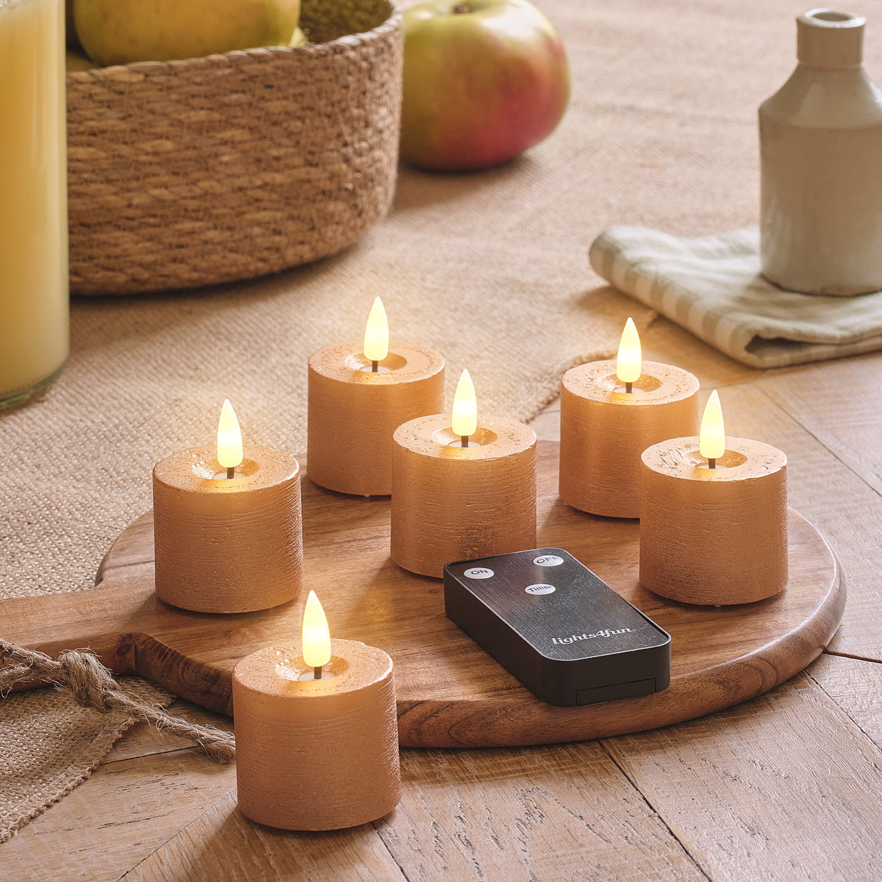 6er Set TruGlow® LED-Votivkerzen mit Fernbedienung & Timer in Kupferfarben