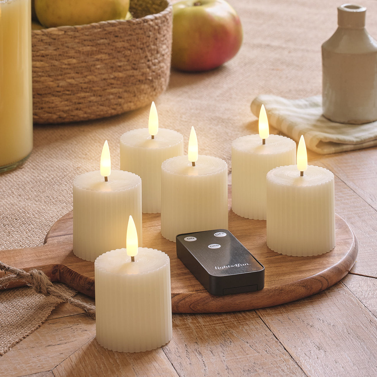 6er Set TruGlow® LED-Votivkerzen mit alter Fernbedienung in Elfenbeinfarben