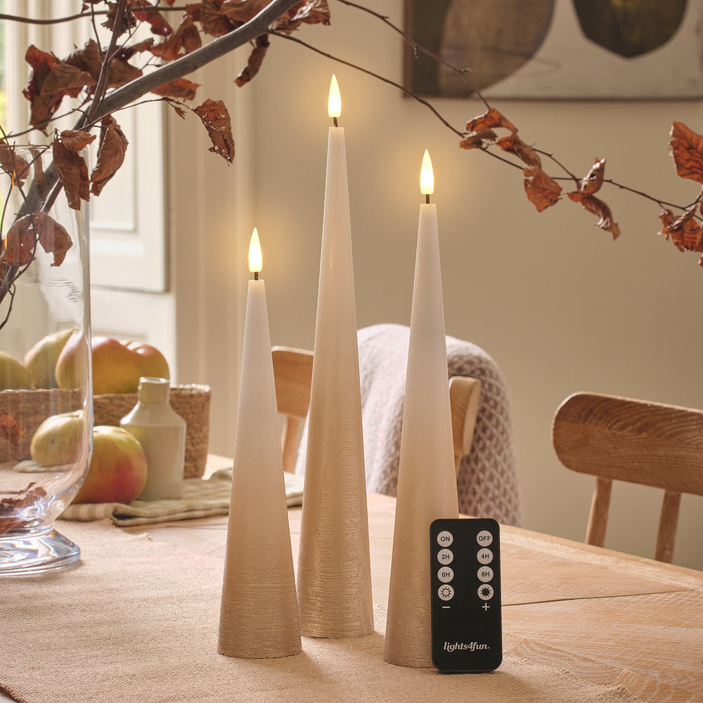 3er Set TruGlow® LED-Kegelkerzen mit neuer Fernbedienung Bronze-Ombre