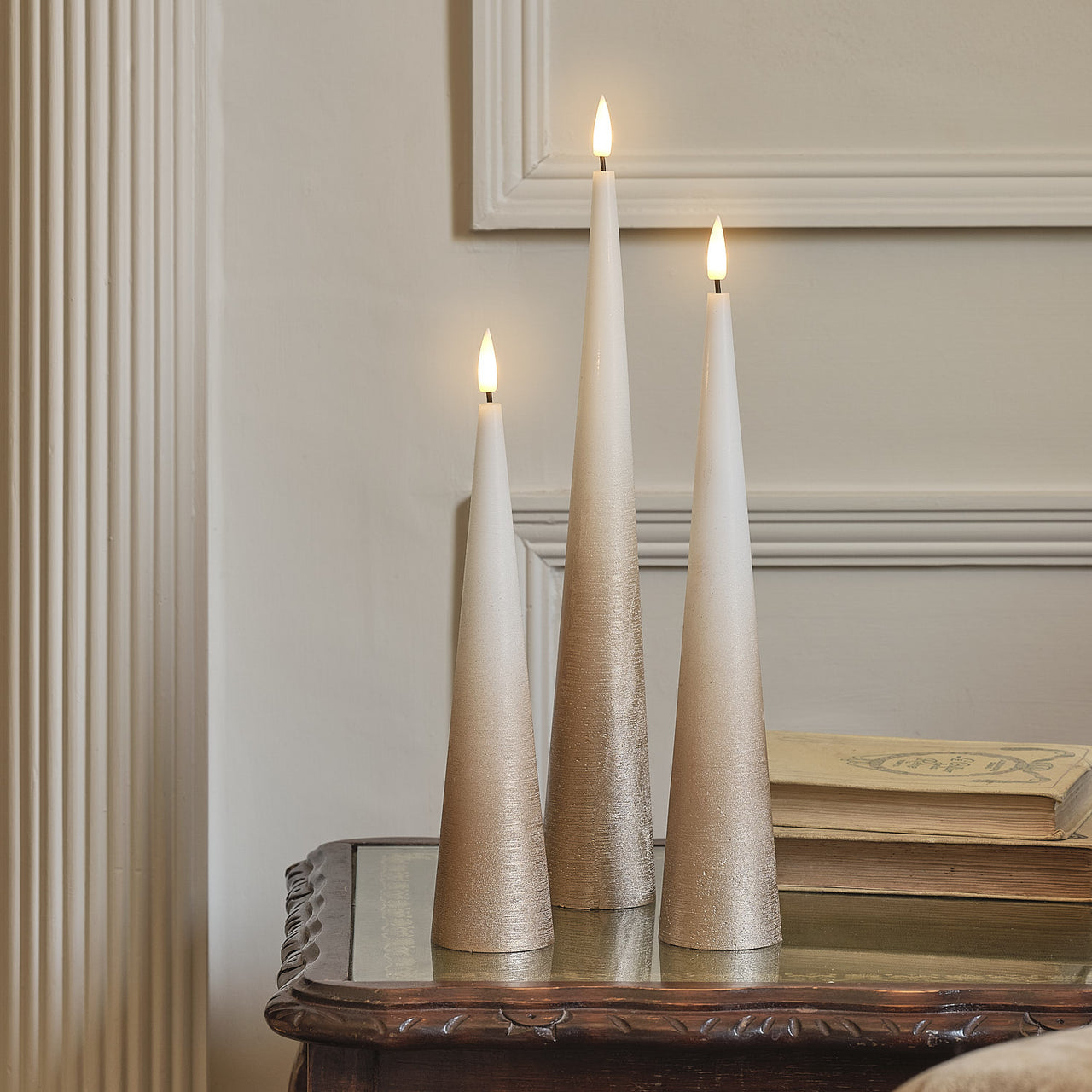 3er Set TruGlow® LED-Kegelkerzen ohne Fernbedienung Bronze-Ombre