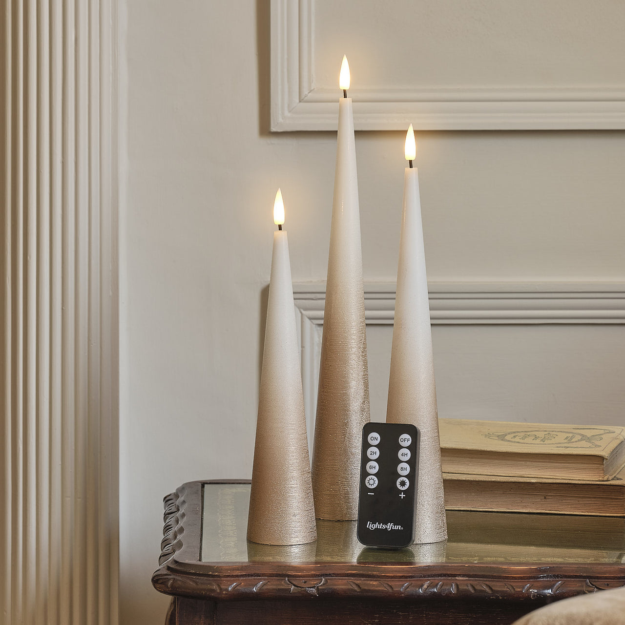 3er Set TruGlow® LED-Kegelkerzen mit Fernbedienung Bronze-Ombre