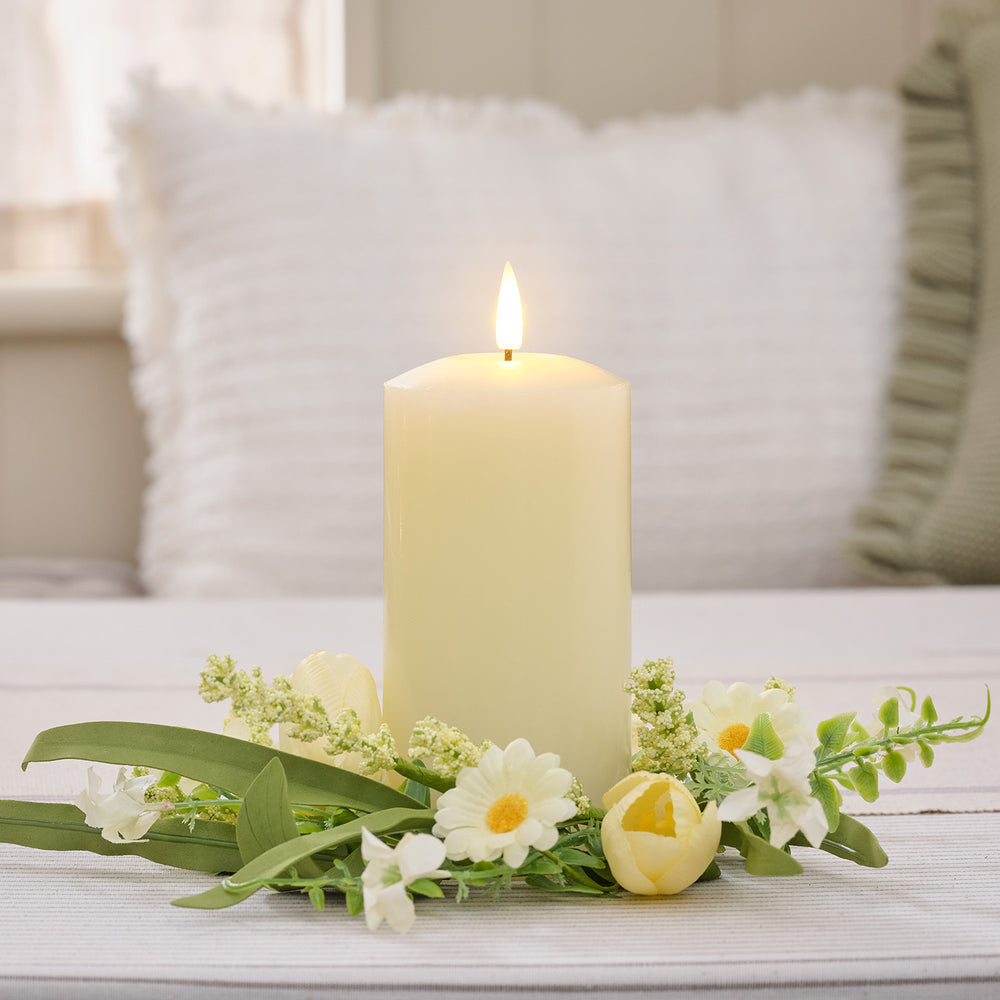 Kerzenring Frühling mit Tulpen & Gänseblümchen