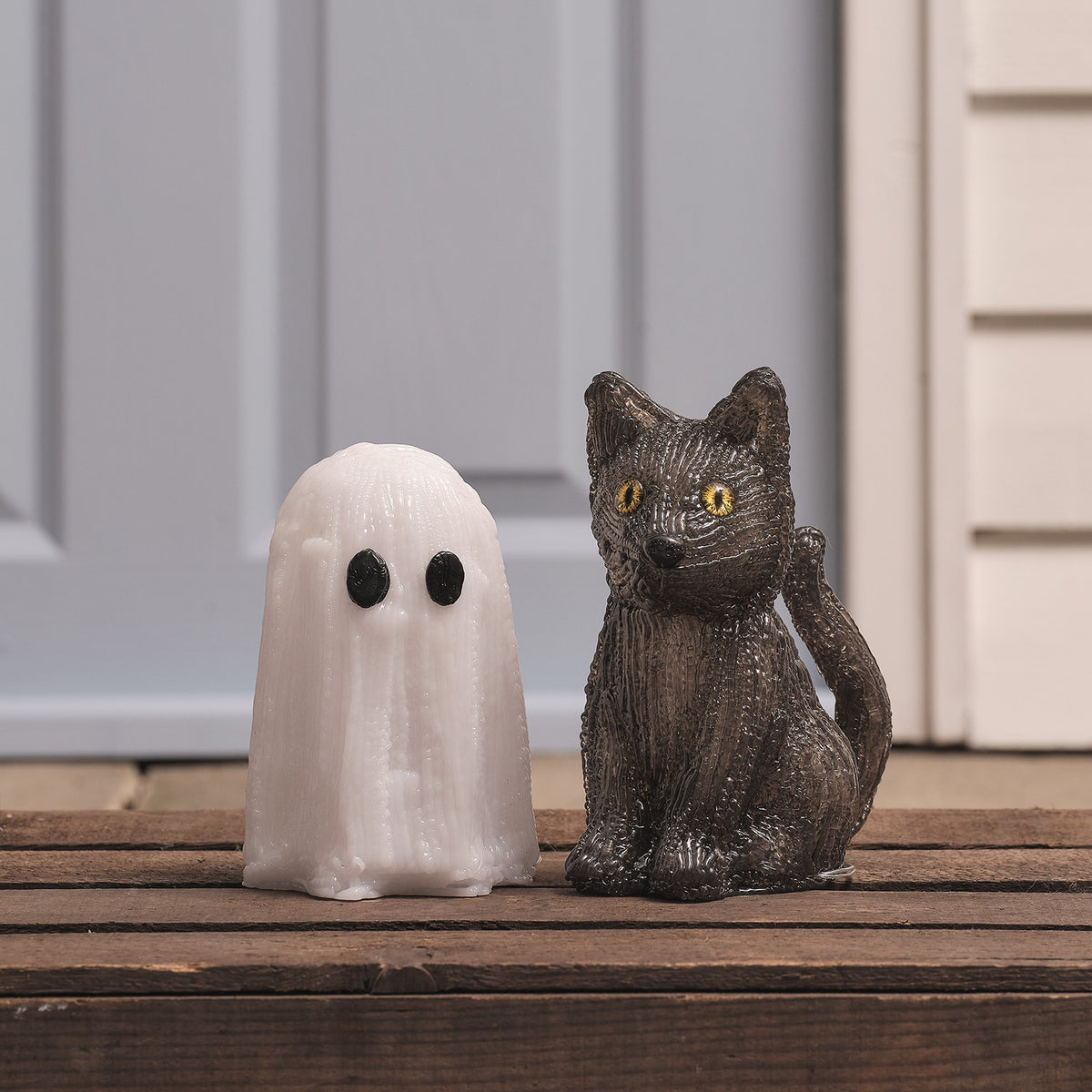 2er Set LED-Halloweenfiguren Mini-Geist & Katze "Jet" unbeleuchtet