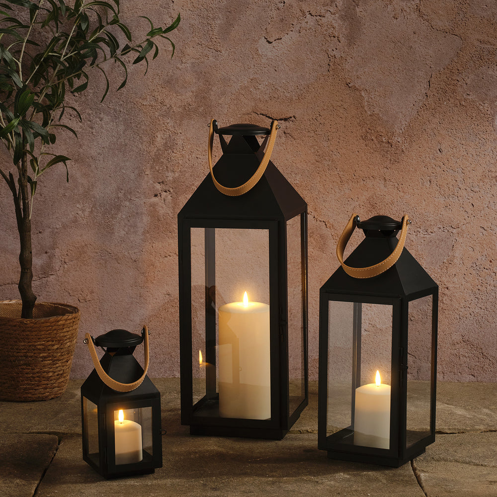 3er Set Brixham TruGlow® LED-Laternen mit Griffen in Lederoptik