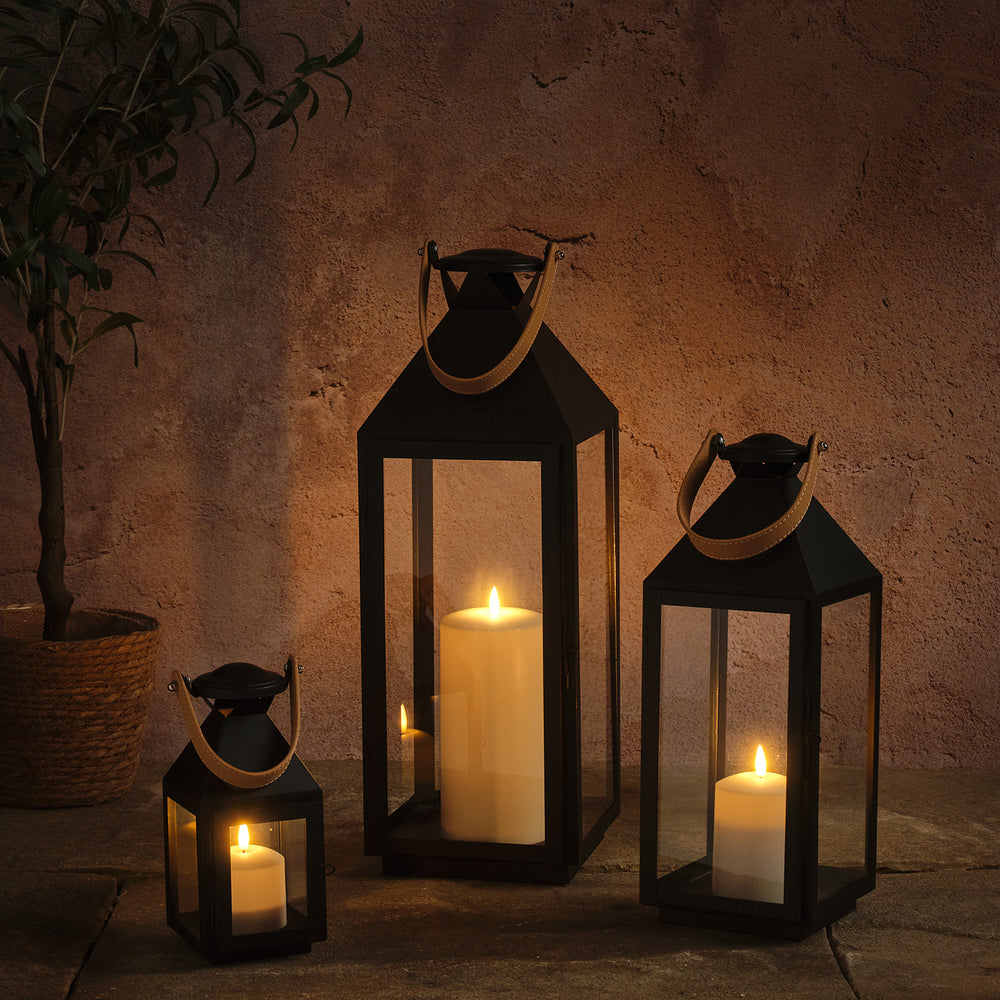3er Set Brixham TruGlow® LED-Laternen mit Griffen in Lederoptik
