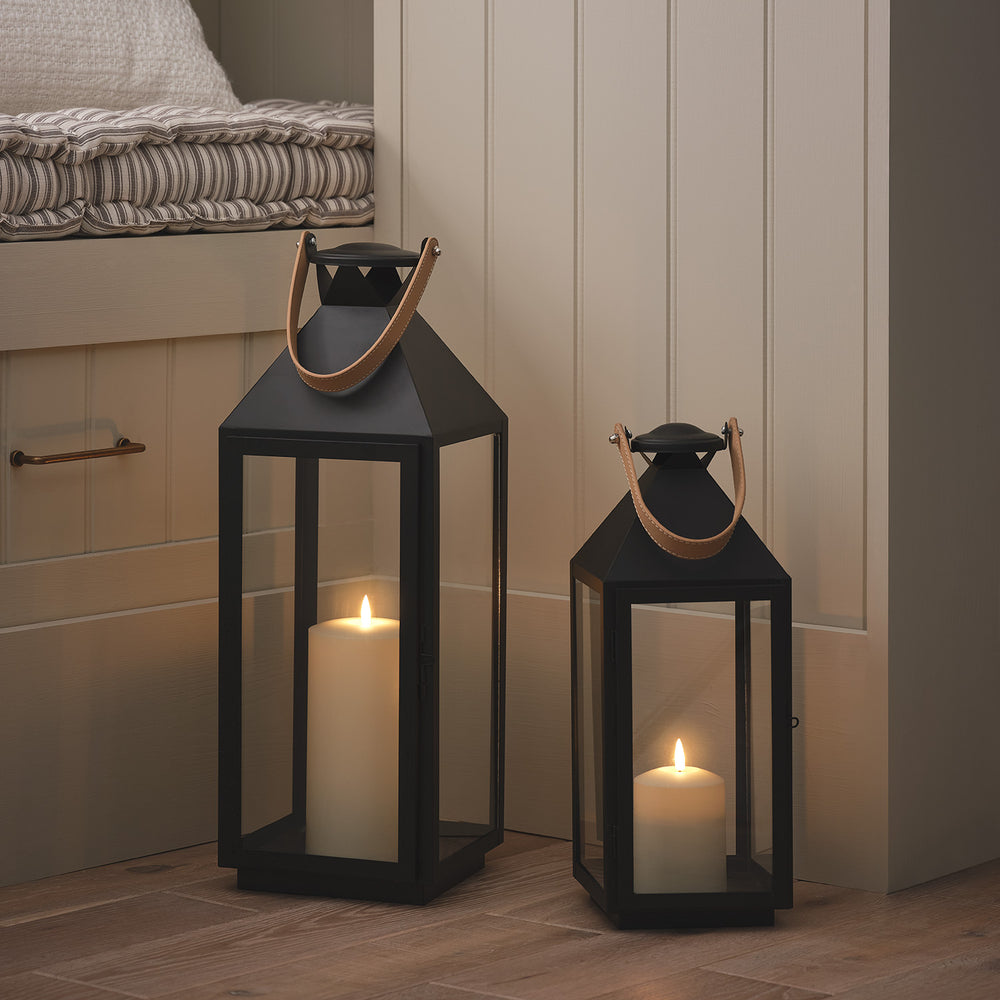 2er Set Brixham TruGlow® LED-Laternen aus Metall mit Griffen in Lederoptik