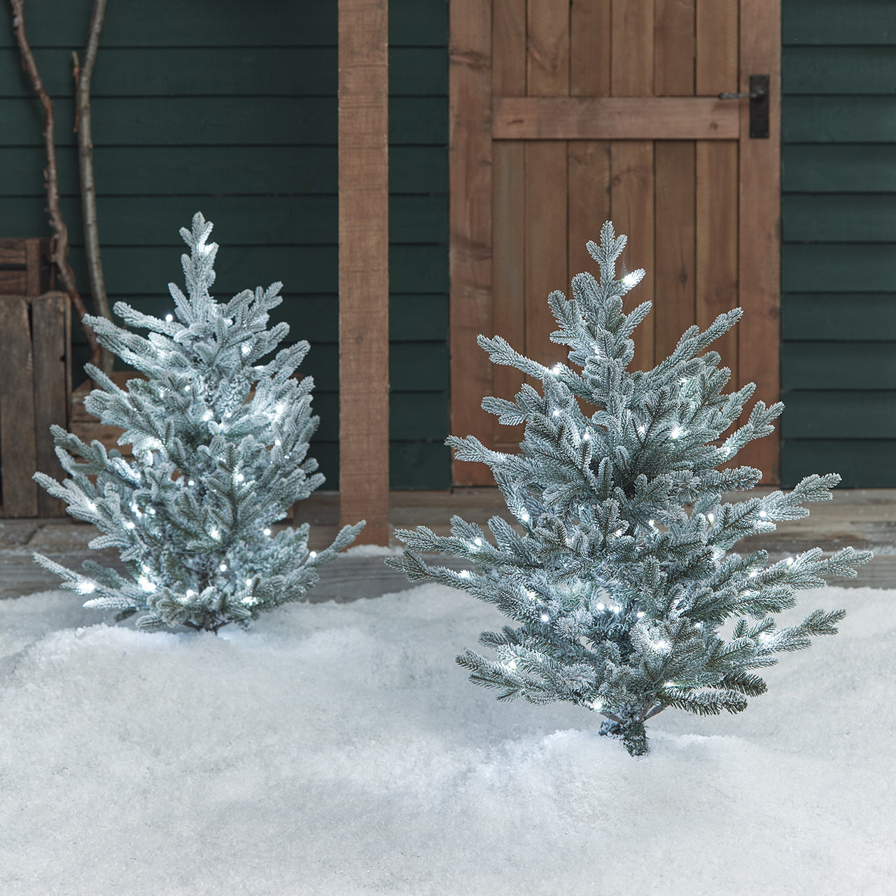 2er Set 91cm LED Stableuchten verschneiter Weihnachtsbaum