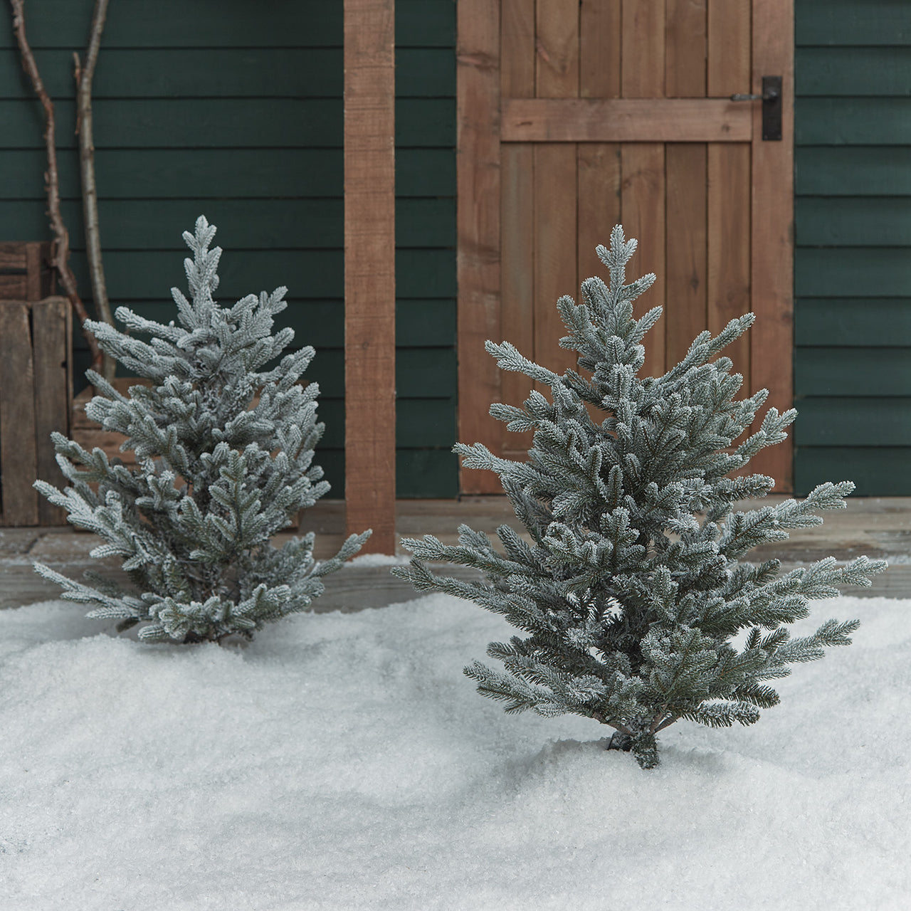 2er Set 91cm LED Stableuchten verschneiter Weihnachtsbaum