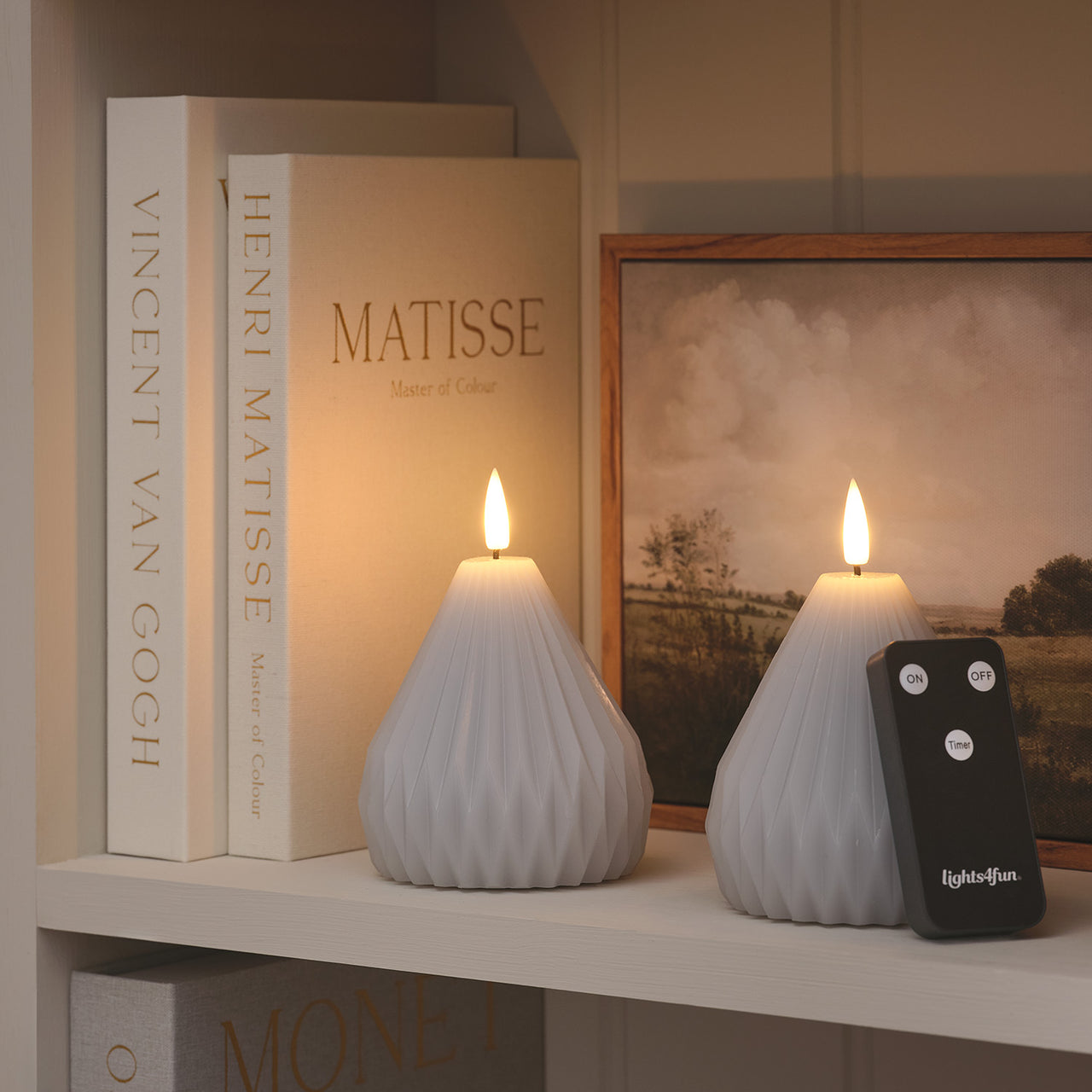 2er Set TruGlow® LED-Echtwachskerzen mit Fernbedienung im Birnen-Design in Hellgrau