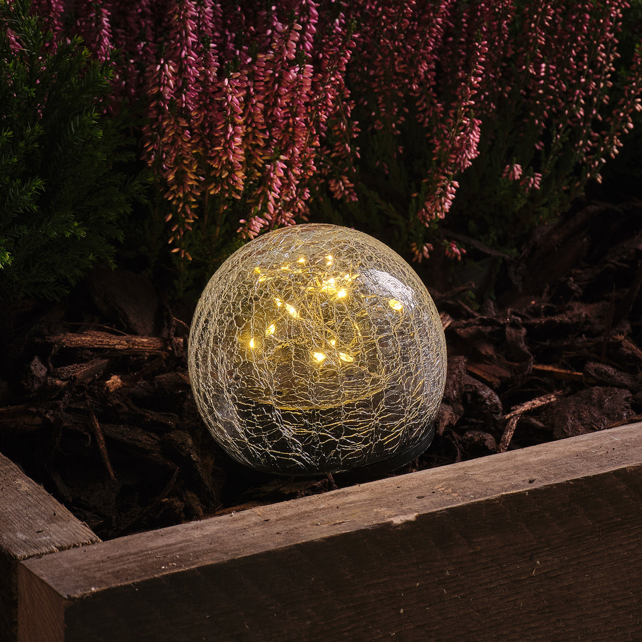 3er Set Solar-Gartenstecker Glaskugeln im Crackle-Look mit 60 warmweißen LEDs