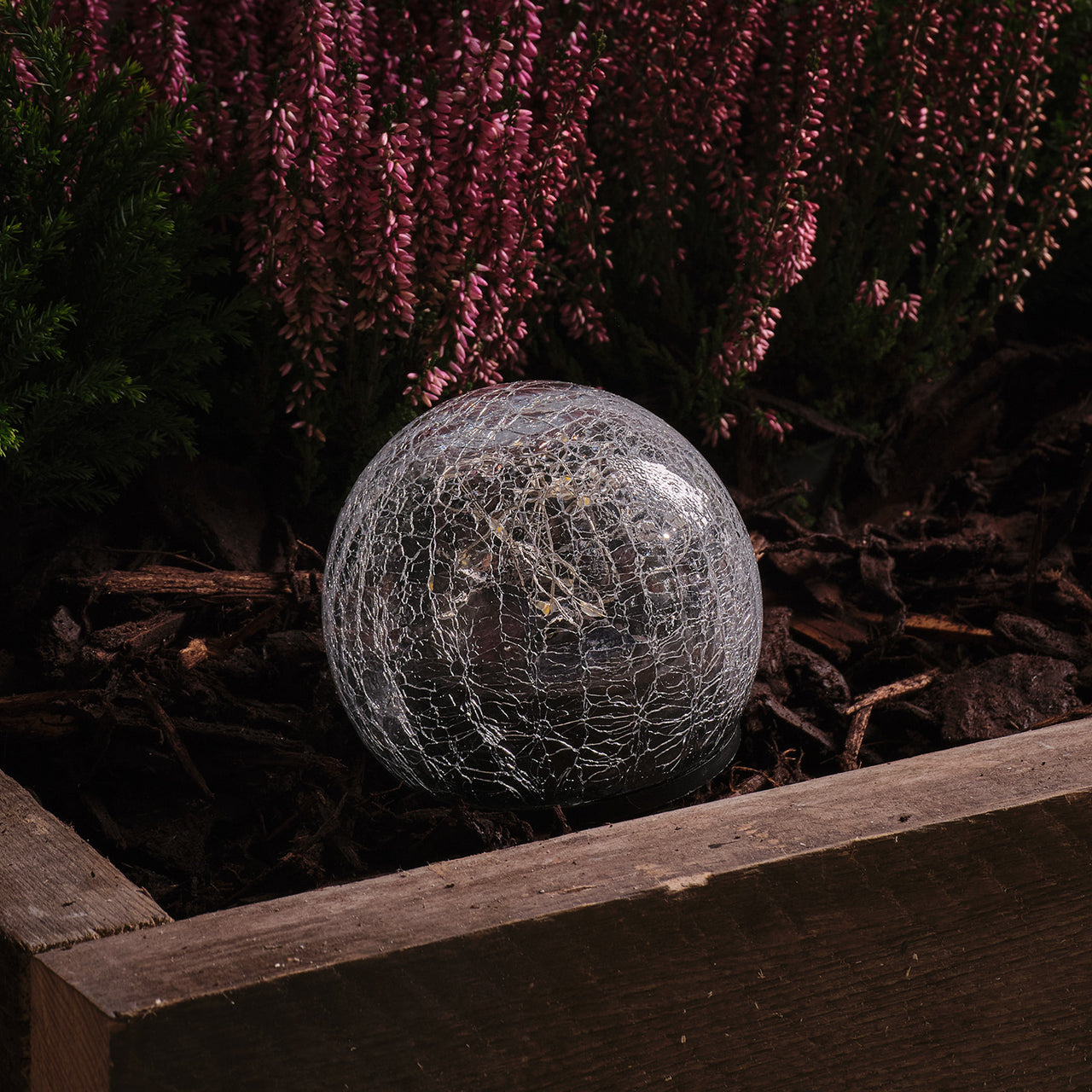 3er Set Solar-Gartenstecker Glaskugeln im Crackle-Look mit 60 warmweißen LEDs