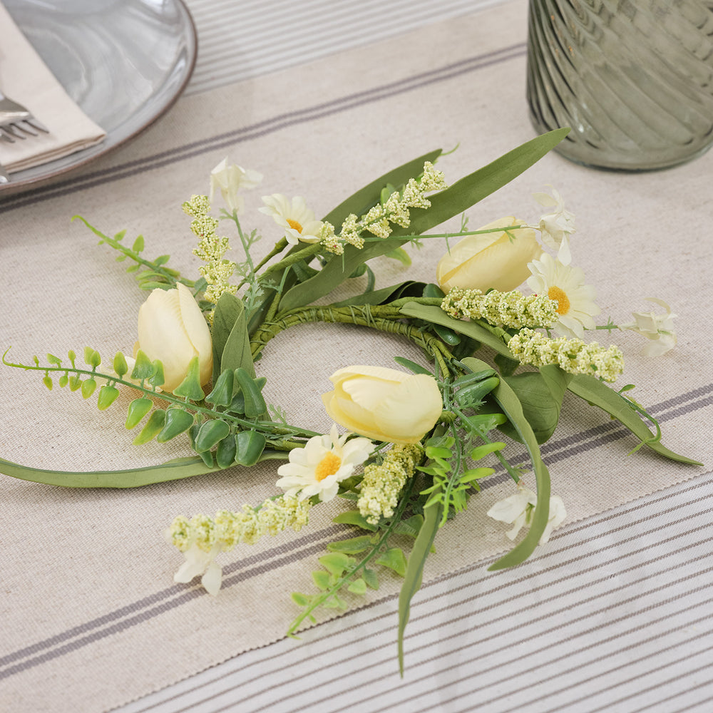 Kerzenring Frühling mit Tulpen & Gänseblümchen