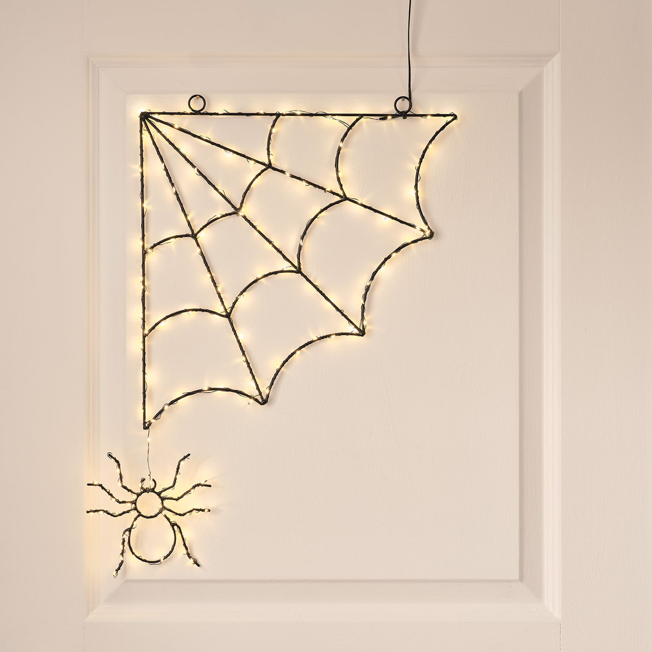 37cm Schwarzes LED-Spinnennetz mit Spinne an der Tür