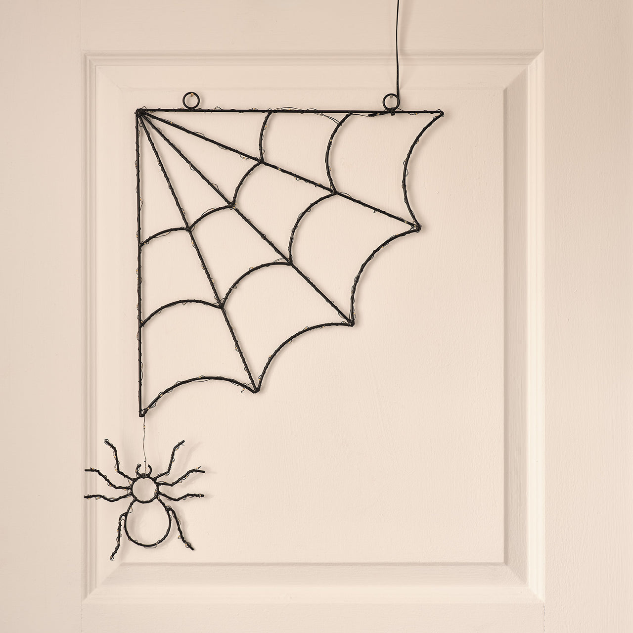 37cm Schwarzes LED-Spinnennetz mit Spinne unbeleuchtet an der Tür