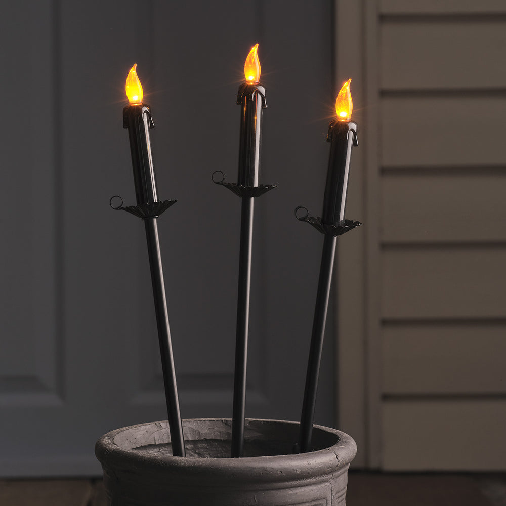 3er Set Halloween LED-Gartenstecker in Kerzenoptik mit Timer