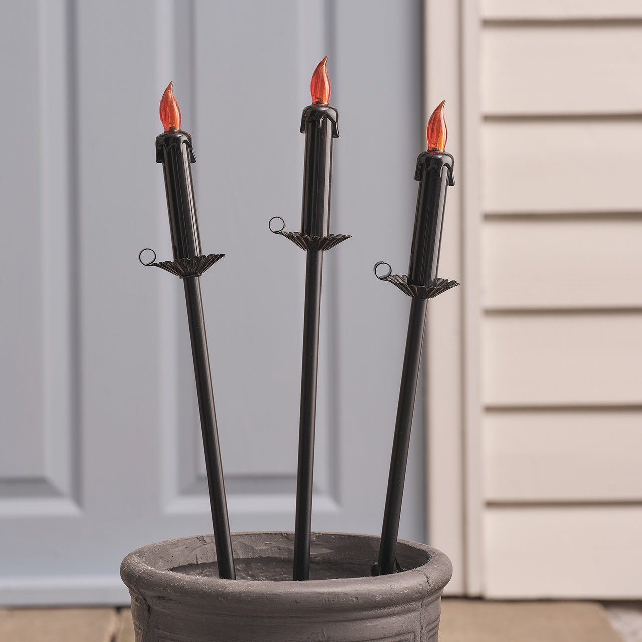 3er Set Halloween LED-Gartenstecker in Kerzenoptik mit Timer unbeleuchtet