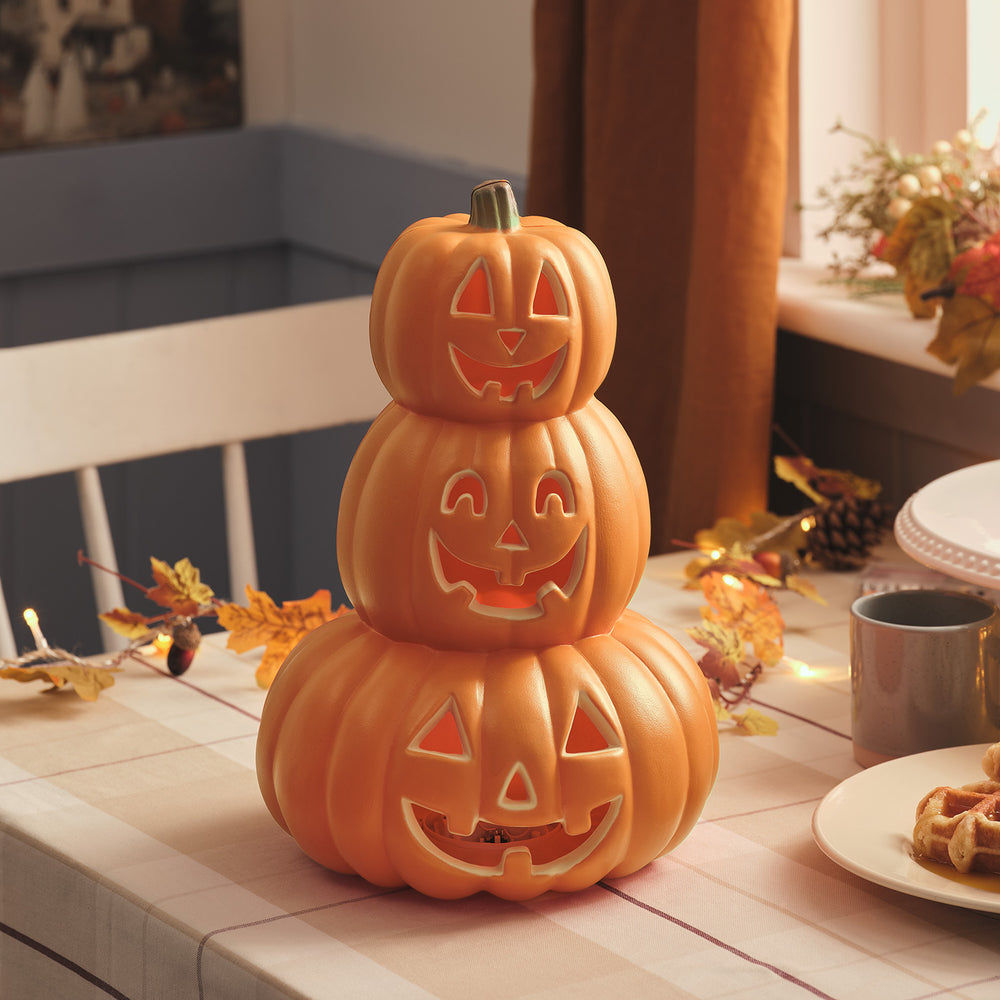 34cm Gestapelte Halloween LED-Kürbisdeko mit Timer für innen unbeleuchtet