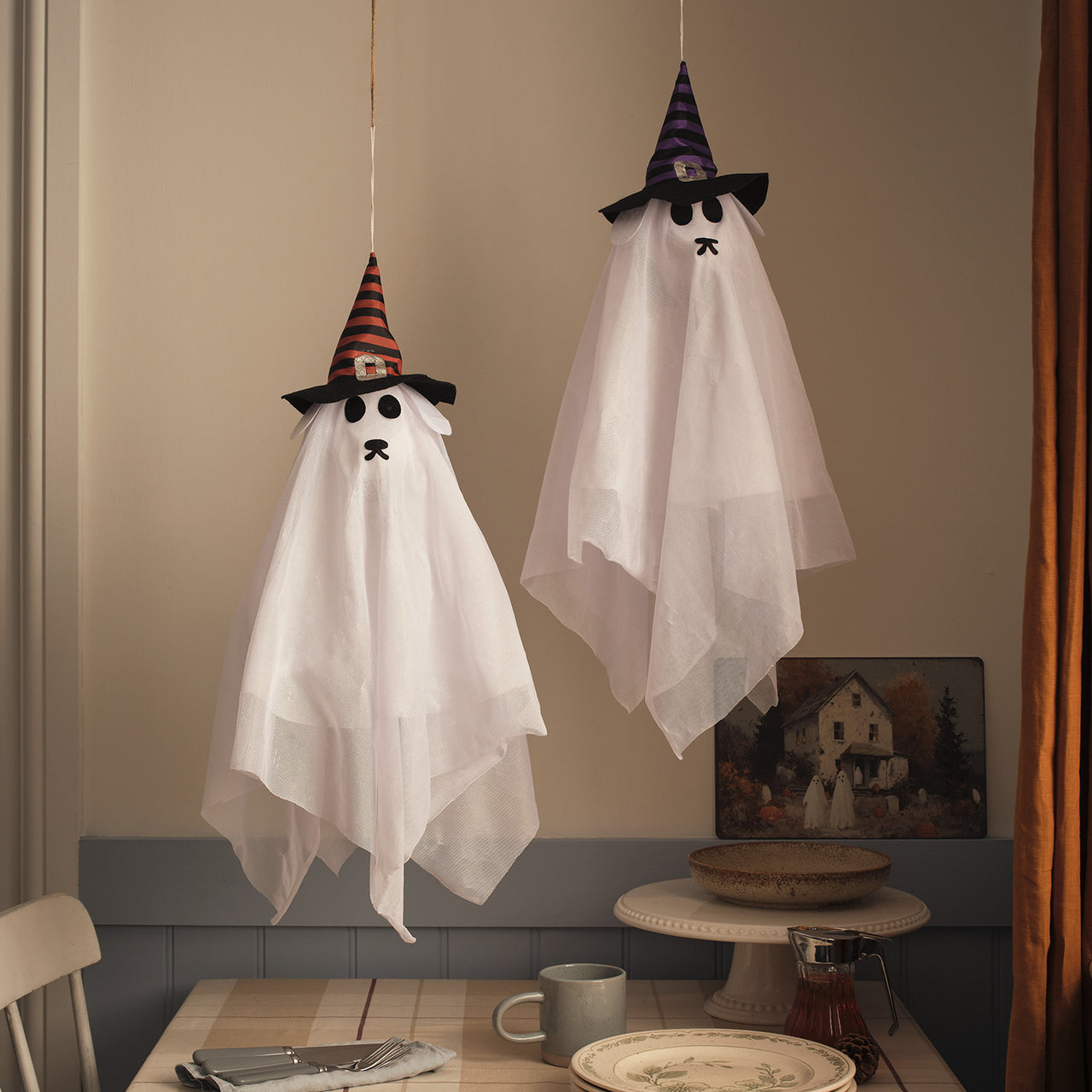 2er Set LED Halloween Hängedeko Geisterhunde mit Timer unbeleuchtet