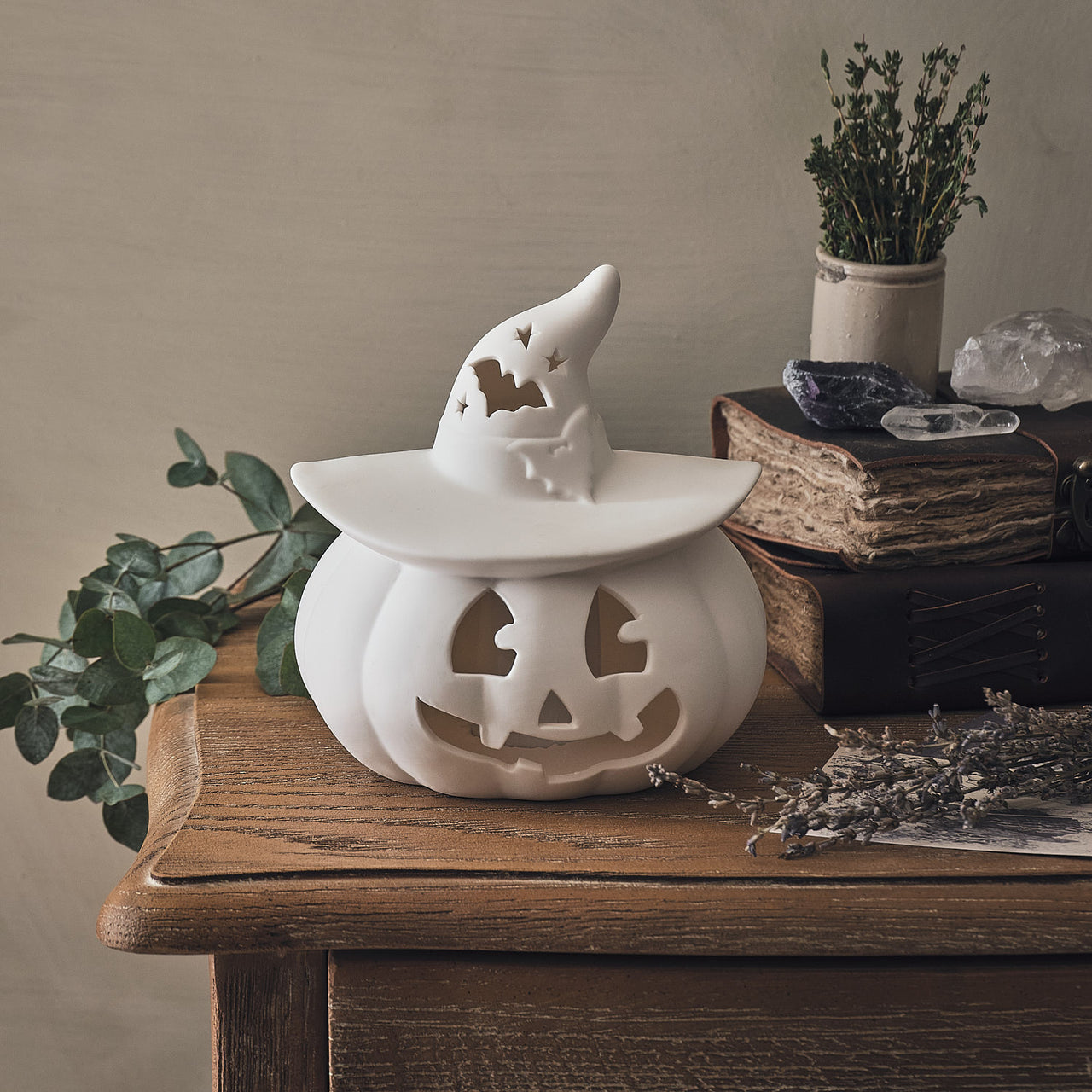 LED Halloween Kürbis aus Porzellan mit Timer unbeleuchtet