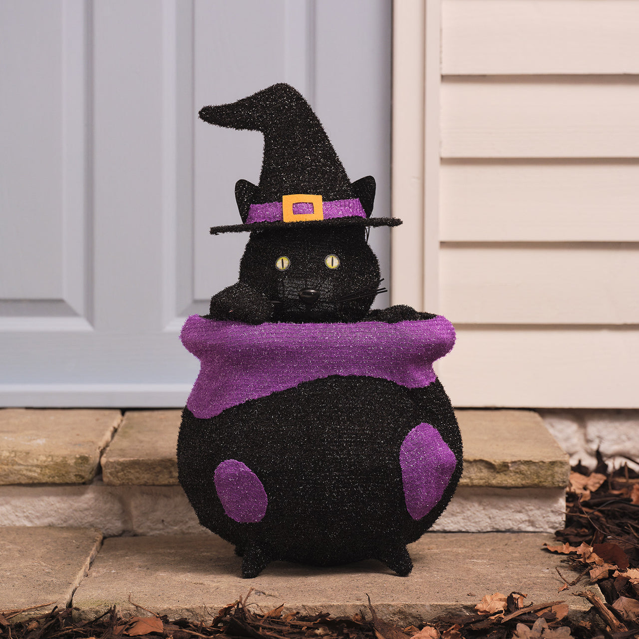 "Katze im Kessel" LED-Halloween-Figur für den Außenbereich unbeleuchtet