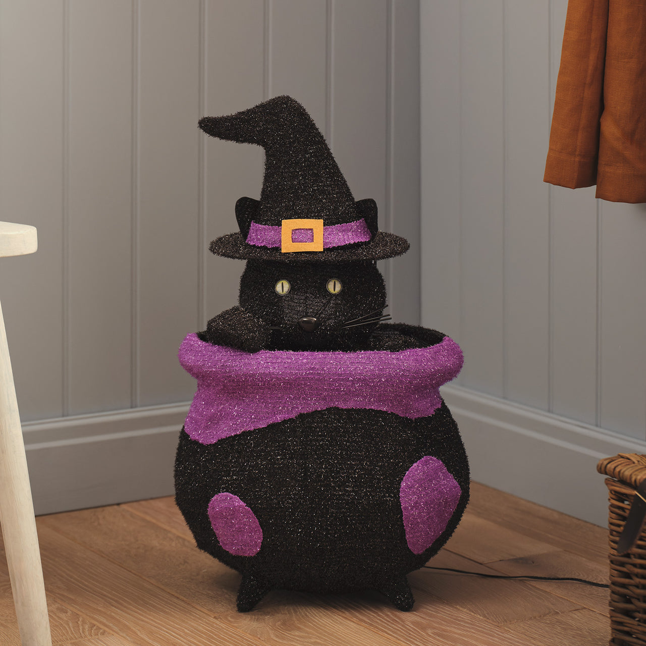 "Katze im Kessel" LED-Halloween-Figur für den Außenbereich unbeleuchtet
