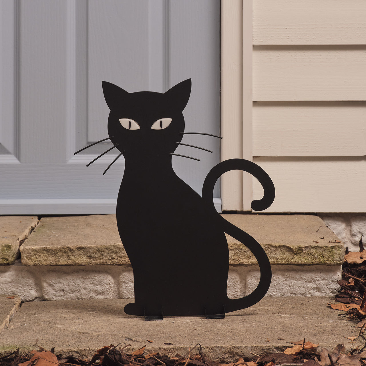 LED-Halloween-Katze Caleb mit Gartenstecker für den Außenbereich unbeleuchtet am Tag