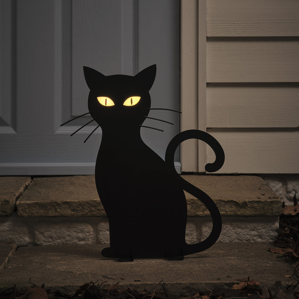 LED-Halloween-Katze Caleb mit Gartenstecker für den Außenbereich Nachts beleuchtet