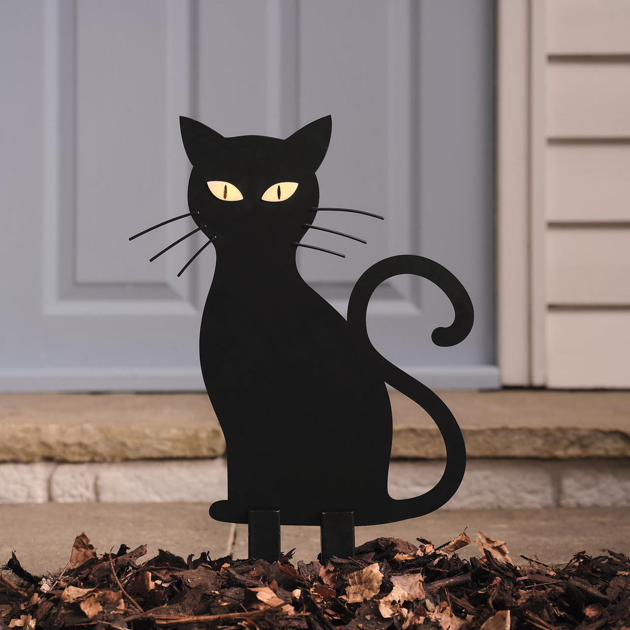LED-Halloween-Katze Caleb mit Gartenstecker für den Außenbereich beleuchtet