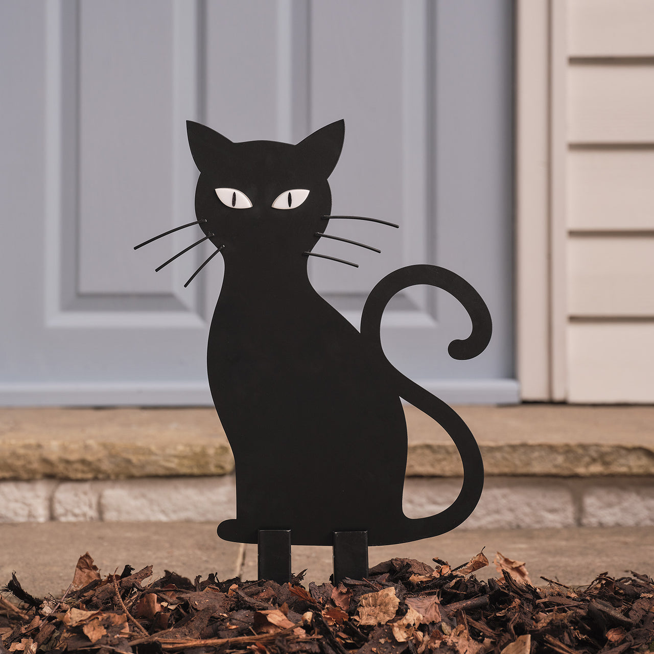 LED-Halloween-Katze Caleb mit Gartenstecker für den Außenbereich unbeleuchtet am Tag