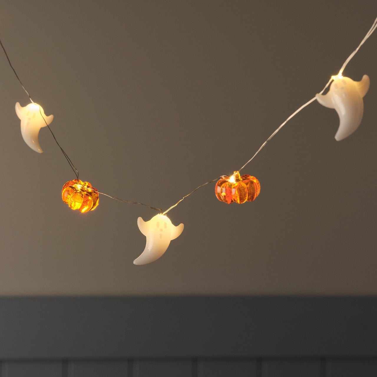 20er Halloween LED-Mikro-Lichterkette Geister & Kürbisse mit Timer beleuchtet