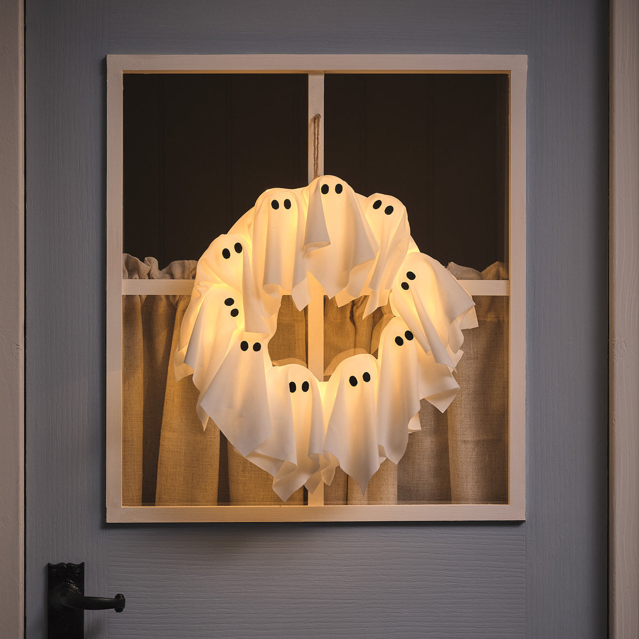 LED Halloween Türkranz 32 cm mit Geistern & 6h-Timer beleuchtet