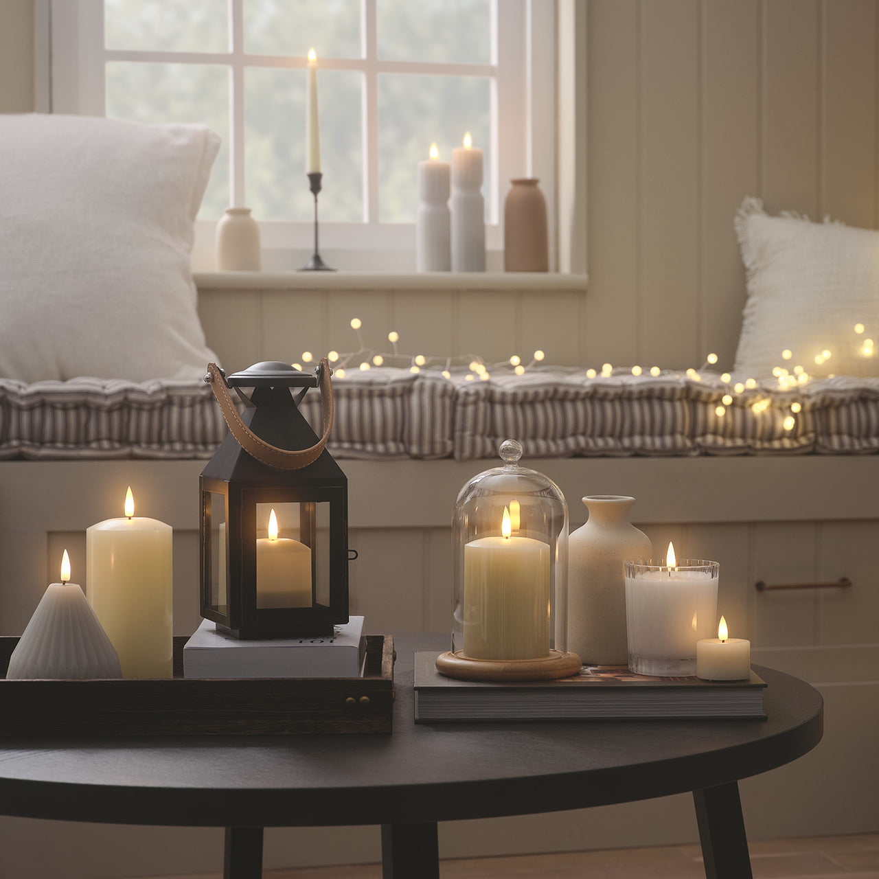 Kleine "Brixham" TruGlow® LED-Laterne mit Ledergriff in cozy Setting