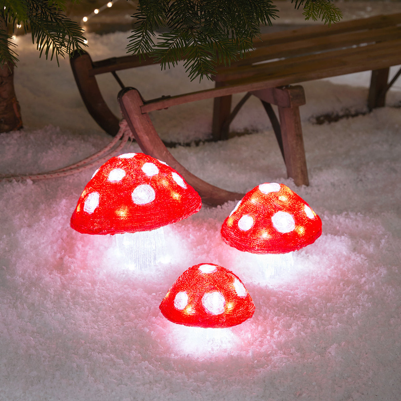3er Set Acryl Weihnachtsfiguren außen Fliegenpilze