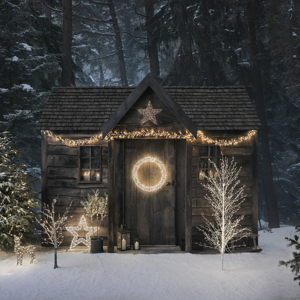 1,5m weißer Draht-Baum LED Weihnachtsdeko außen warmweiß