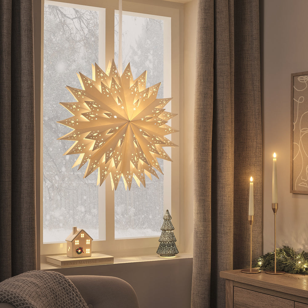 58cm LED Papierstern Weihnachtsdeko zum Aufhängen in Warmweiß