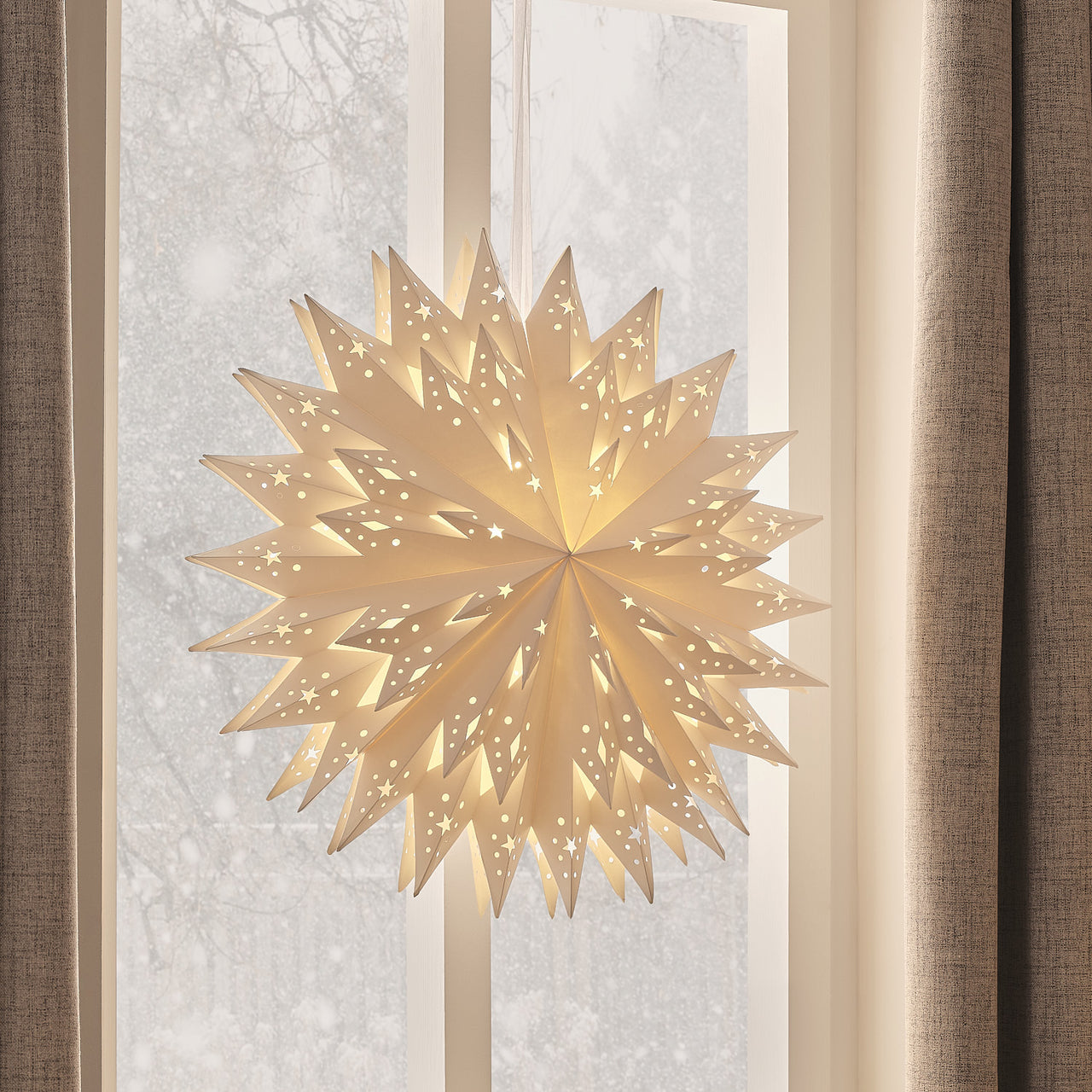 58cm LED Papierstern Weihnachtsdeko zum Aufhängen in Warmweiß