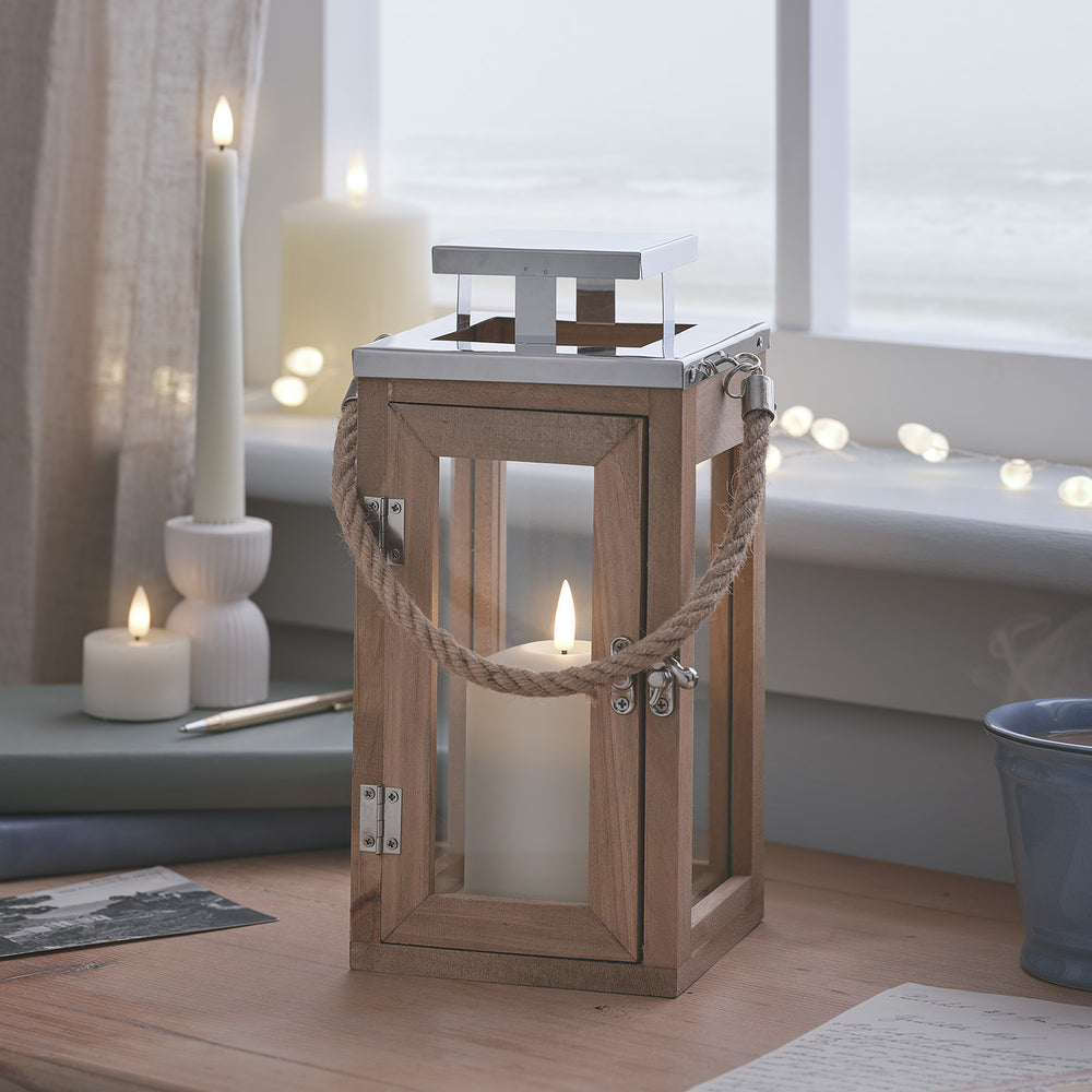 28cm Salcombe Holz LED Laterne mit TruGlow® Kerze